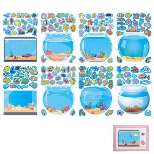 YAPKOLV 16 PCS Sea Animal Stickers Set, 3D Miniature Stickers Scene, Underwater World Fish Stickers, Blue Ocean Theme (Blue) von YAPKOLV