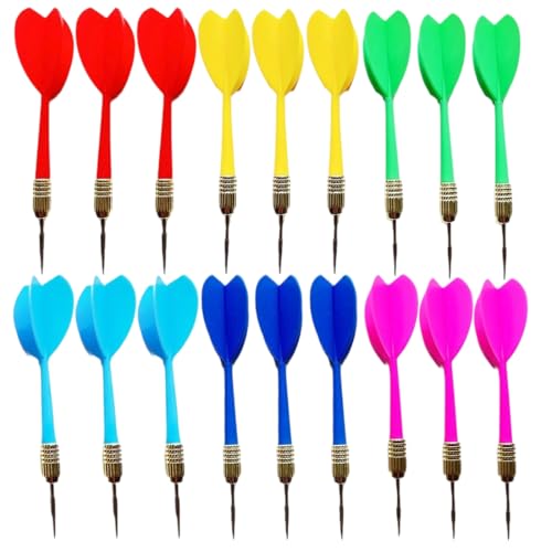 YAPKOLV 18 Stück Professional Dartpfeile Set mit Metallspitze, Eisen-Kupferbeschichtung Tip, Nadelspitze Darts, Barrel, Kinder (Bunte Darts - 6 Farben) von YAPKOLV