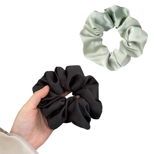 YAPKOLV 2 PCS 100% Seide Haarringe Damen Pferdeschwanzhalter Haarband aus Seide, Seide Haargummis Verpackung (grau-blau + Schwarz) von YAPKOLV