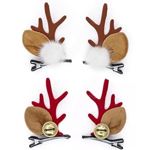 YAPKOLV 4 Stück Haarspangen Haarschmuck Weihnachten Rentier Geweih Haarnadeln Haarclips Hirsch Haar Accessoires Spagen Haarklammern Weihnachts Deko Haarspange für Kinder Mädchen Frauen Damen von YAPKOLV