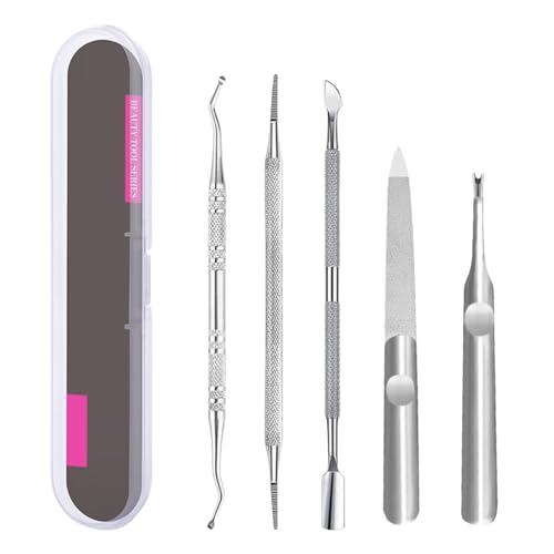 YAPKOLV Nageldrucker mit Gabel, Nagelhaut-Entfernung-Set mit 6-teiligem Edelstahl-Set, Nagelpflege-Tool, Silber von YAPKOLV