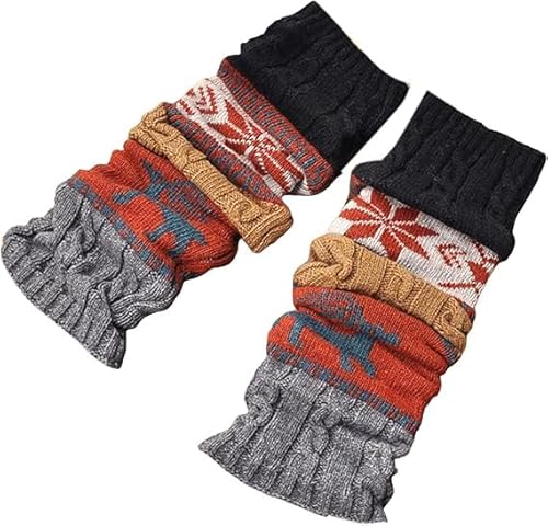 1 Paar Weihnachten Stulpen Beinwärmer Legwarmers Strickstulpen Winter Bein Lange Gestrickte Socken Häkeln Stricken Kniestrümpfe Stricksocken Wintersocken Für Damen Mädchen (Schwarz, Einheitsgröße) von YAQUEKOU