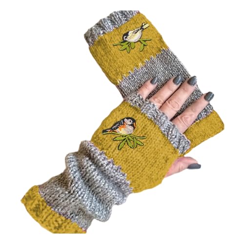 Armstulpen Damen Winter Handschuhe mit Vogelstickerei Fingerlos Strick Pulswärmer Damen Handstulpen Fäustlinge Strick Fingerlose Fäustlinge Stulpen Damen Hände Lange Handschuhe (Orange, EINGRÖSSE) von YAQUEKOU