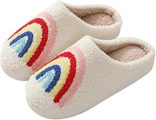 Hausschuhe Kinder Winter Erwachsener Slippers Plüsch Pantoffeln Regenbogen Hausschuhe Teenager Mädchen Hausschuhe (01, Erwachsene, Damen, 34, Numerisch (von/bis), EU Schuhgrößensystem, 35, M) von YAQUEKOU