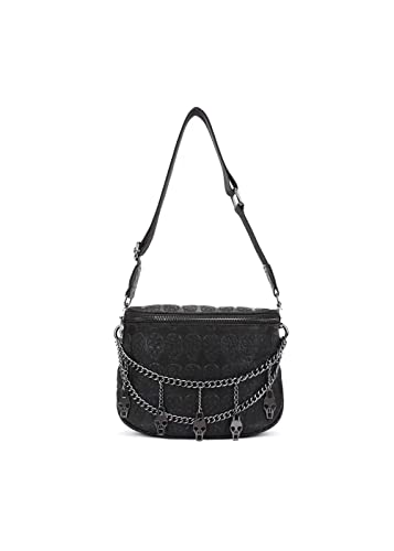 YAQUNICER Schädel geprägte Kette Umhängetasche für Frauen Punk Handtasche Crossbody Taschen Geldbörse-Schwarz von YAQUNICER