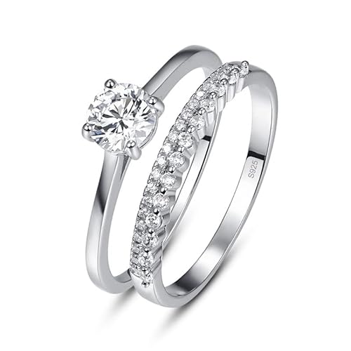 Yaresul Sterling Silber Ringe für Frauen, Runder Schnitt CZ simulierte Diamant Ringe, Stapelbar Ringe Set, Ringe für Teenager Mädchen Geburtstag Valentinstag Geschenke Größe 61(19.4) von Yaresul