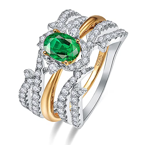 Yaresul Smaragd Ringe für Frau,14K Gold plattiert Sterling Silber erstellt Smaragd grüne Ringe,Cubic Zirkonia Schmuck Ringe für Frau Muttertag Geschenk,Größe 52(16.6) von Yaresul