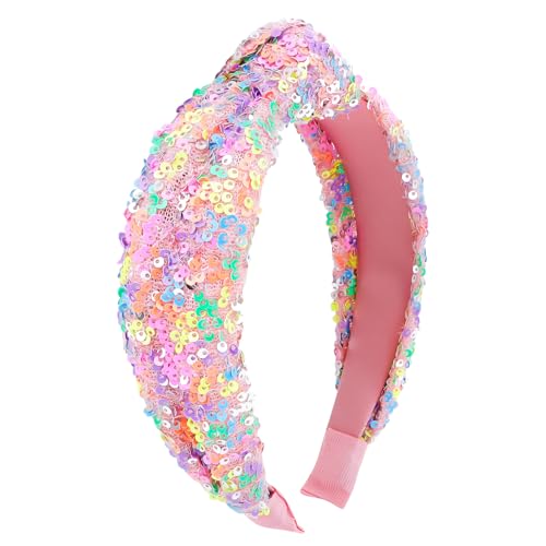 YARIEW Glitzerndes geknotetes Stirnband für Mädchen, Regenbogen-Schleife, glitzernde Haar-Accessoires für Kinder, niedliches Glitzer-Prinzessinnen-Stirnband, Haarschmuck für Mädchen von YARIEW