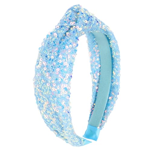 YARIEW Pailletten-Stirnband für Damen, glitzernd, breites Stirnband, Knoten, Haarbänder, Zubehör, niedliches kleines Mädchen, Prinzessinnen-Haarband, Glitzer, Haarschmuck für Mädchen (blau) von YARIEW