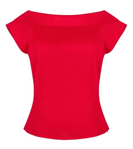YARN & INK Damen 1950er Vintage Pinup Tops Rücken Fliege Niedlich Rockabilly Swing Arbeit Formelles Hemd Casual Bluse für Frauen, 15-rot, Groß von YARN & INK