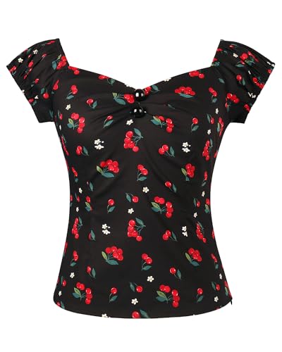 YARN & INK Damen Pinup Shirt 1950er Rockabilly Vintage Bluse Schulterfrei Oberteile - - X-Groß von YARN & INK