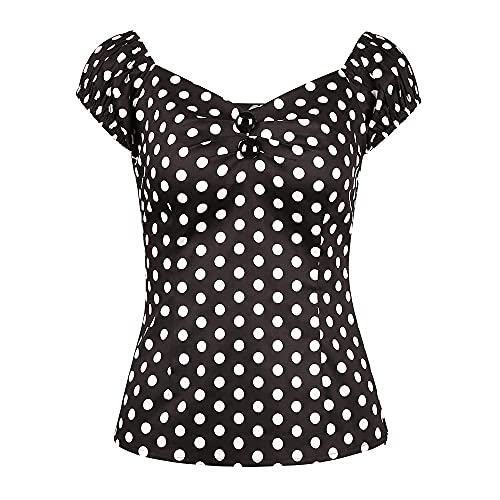 YARN & INK Damen Rockabilly Tops 1950er Pinup Shirt Casual Schulterfrei Vintage Bluse, Schwarz Weiß, Groß von YARN & INK