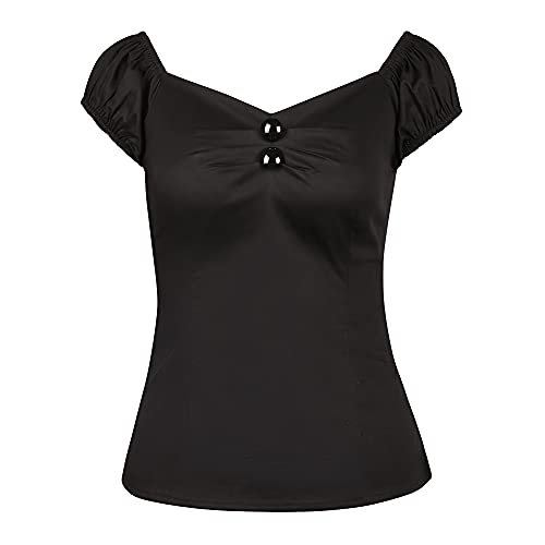 YARN & INK Damen Rockabilly Tops 1950er Pinup Vintage Bluse Quadratischer Ausschnitt Slim Fit Shirt Klassisch Elegant für Frauen Mädchen, Schwarz, X-Groß von YARN & INK