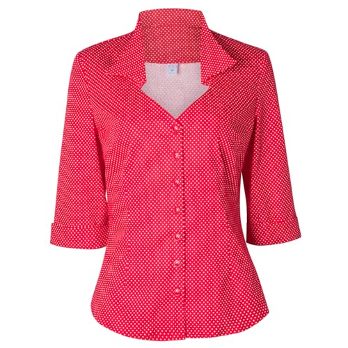 YARN & INK Damen Solide Klassische Passform Casual Blusen Button Down 3/4 Ärmel Kleid Hemd 1950er Retro Elegant Arbeit Büro Tops, 12-Rotpunkte, 4X-Groß von YARN & INK