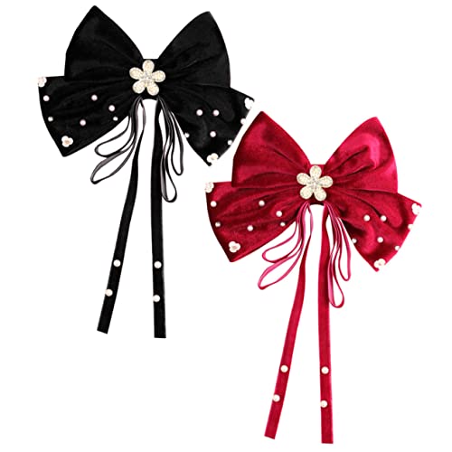 YARNOW 2stücke Haarspangen Mit Schleife Und Perlen Für Frauen Und Mädchen Stoff-haarzierspangen Mit Bogen-design Für Hochzeiten Und Partys Haarklammern Für Damen von YARNOW