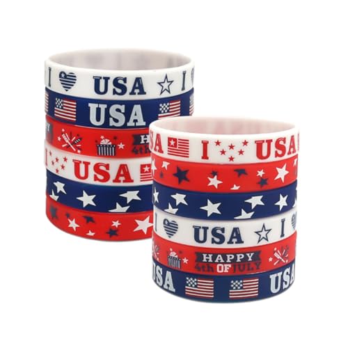 YARNOW 12 Stück Teiliges Silikonarmband mit Flaggenmotiv Leichte Komfortable Independence Day Wristbands Bruchsichere Vielseitige Party Wristbands für Familie Freunde von YARNOW