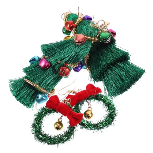 YARNOW 2 Paare Weihnachtsohrringe Damen Christmas Ohrstecker mit Weihnachtsbaum Kranz Glocken Design Festliche Ohrhänger für Party Alltag Geschenkidee Stilvolle Weihnachtsdekoration von YARNOW