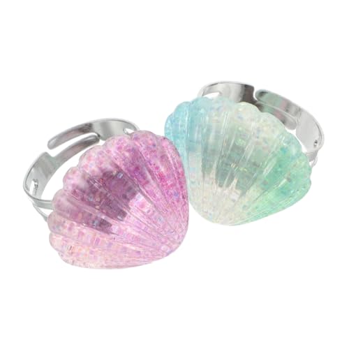 YARNOW 2 Stück Muschelring Ocean themed Party Schmuck für Mädchen Niedlicher Verstellbarer Strandring Geschenkidee für Kleine Mädchen Bequemer Alltagsschmuck Meerjungfrau Accessoires von YARNOW