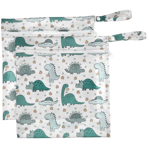 YARNOW 2 Stück Windelbeutel mit Reißverschluss wasserdichte Cartoon Designs Dinosaurier und Kürbis Kompakte und Trockentaschen für Windeln Badeanzug Wickeltasche Unterwegs von YARNOW