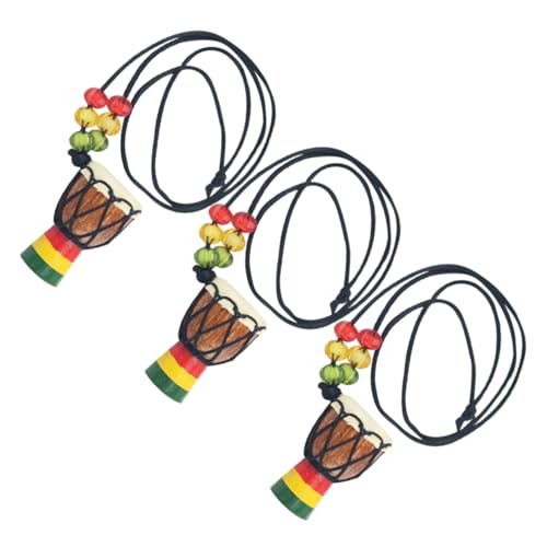 YARNOW 3 Stück Afrikanische Holz Halskette Mini Trommel Anhänger Schmuck Handgefertigt Elegantes Design für Männer und Frauen Farblich Zufällig Passende Musik Halskette Zufällige Farbe von YARNOW