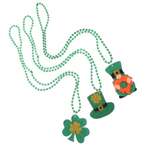YARNOW 3 Stück Teiliges Set Irische Perlenketten mit Grünen Shamrock und Anhängern Reißfestes Filzmaterial Multifunktionale Halsketten und Partydeko für Patricks Day Feierlichkeiten von YARNOW