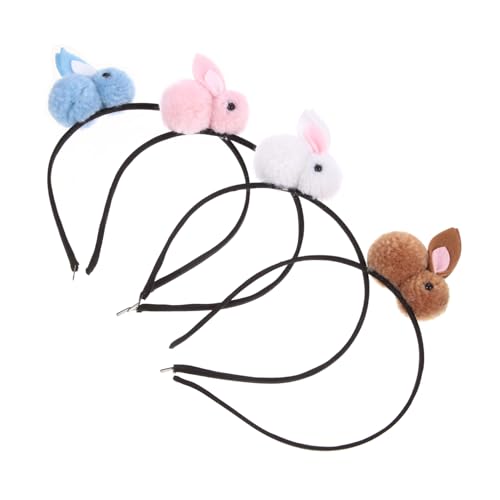 YARNOW 4 Stück Plüsch Hasenohren Haarband Haarreif in Weiß Blau Braun Weicher Kopfschmuck für Erwachsene und Mädchen Party Accessoire für Karneval und Festlichkeiten Zufällige Farbe von YARNOW
