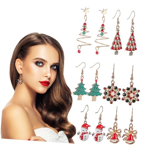 YARNOW 6 Paare Weihnachtsohrringe mit Weihnachtsbaum Glöckchen Schneemann und Schneeflocken Leichte Damen Ohrhänger für Festliche Anlässe und von YARNOW