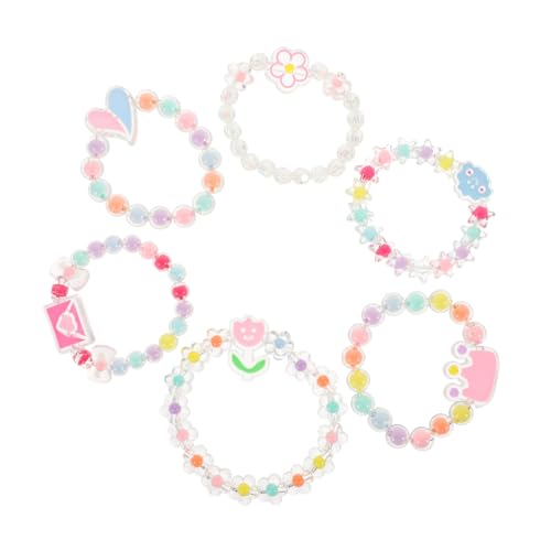 6 Stück Teiliges Kinderarmbänder aus Kunststoff Perlenarmbänder für Elastische Schmuckstücke mit Cartoon Anhängern für Kleinkinder von YARNOW