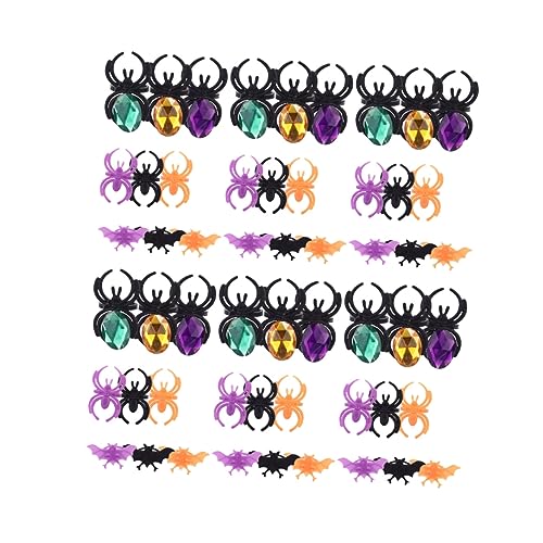 YARNOW 60 Stück Teiliges Halloween Ring Bunte Kunststoffringe mit Cartoon Spinne Fledermaus und Diamantmuster Kindgerechte Tiermotiv Ringe als Partydeko und Mitgebsel für Erwachsene von YARNOW