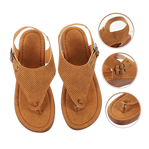 YARNOW Damen Sandalen mit Zehentrenner Flacher Plateauabsatz Atmungsaktiv Rutschfeste PU Sohle Leichter Sommer Strandschuh Geeignet für Alltag und von YARNOW