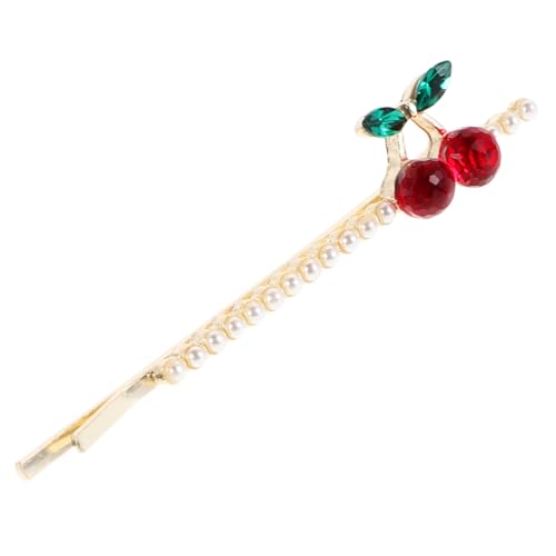 YARNOW Kirsche Strass Haarspange Kirsche Haarspange trendige Haarspangen hübsche Haarspangen Kirschhaarzubehör Kirschhaarspangen für Frauen Strass-Haarnadel Legierung rot von YARNOW
