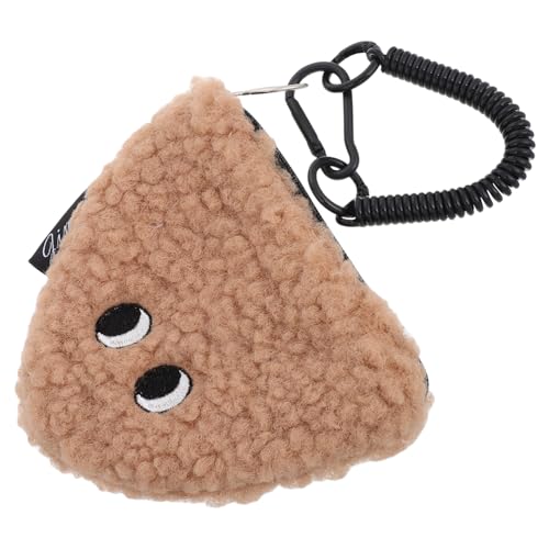 YARNOW Kleiner Münzbeutel für Frauen Niedlicher Plüsch Schlüsselanhänger Mini Münzhalter mit Reißverschluss Onigiri Form Praktischer Aufbewahrungsbeutel für Geldbörse Hellbraun von YARNOW