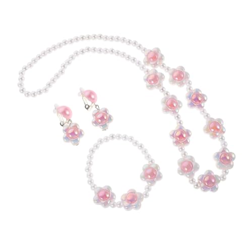 YARNOW Mädchen Schmuckset mit Perlen und Blumenmotiv Leichtes Schmuckset für Bestehend aus Halskette Armband und Ohrringen Komfortabel Langlebig und Elegant für Partys und Alltag von YARNOW