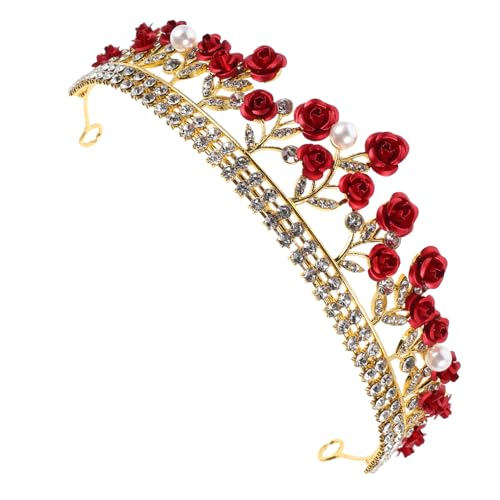 YARNOW Rote Rosen Brautkrone aus Legierung mit Funkelnden Strasssteinen Stil Vielseitiges Hochzeitsdiadem für Braut Komfortabel Formbeständig Geeignet für Verschiedene Brautkleider von YARNOW