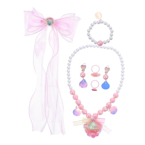 YARNOW Schmuck Set Mädchen Meerjungfrau Thema Shell Schmuckset mit Perlen Armband Halskette Ring Ohrringe Schleifen Haarclips für Prinzessin Geburtstag Party Alltag von YARNOW