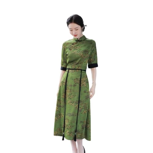 YAROVA Chinesischer Kleid Für Damen - Sommer Schlanke Cheongsam Lange Qipao Kleider Retro Robe Moderne Verbesserte Traditionelle Orientalische Stil Elegante Kleidung Für Abendbankett,Grün,L von YAROVA