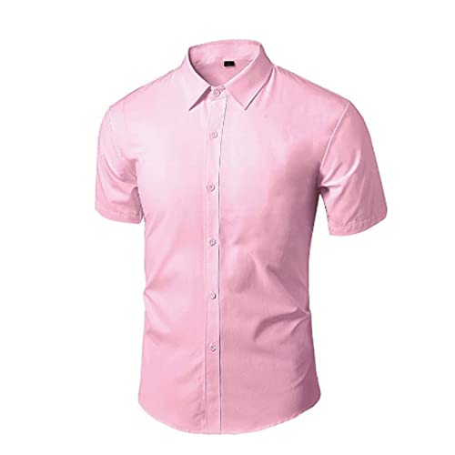 YAROVA Kurzarmhemd Für Herren - Sommer Business Hemd Männer Täglich Lässig Kurzarm Knopf Schlank Social Top Arbeitskleidung Kleidung Elegantes Revers Einfach Übergröße,Pink,3XL 79Kg-85Kg von YAROVA