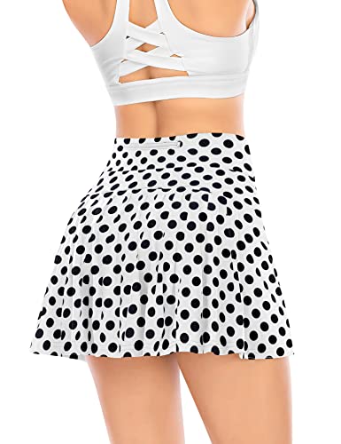 Damen Plissierter Tennisrock mit Hose Faltenrock Kurz Hosenrock Tennis Golf Sport Workout Running Rock Sommerrock Minirock (Schwarze Polkapunkt, 2XL) von YARRCO