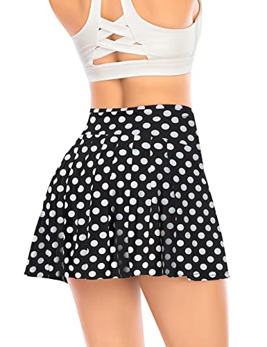 Damen Plissierter Tennisrock mit Hose Faltenrock Kurz Hosenrock Tennis Golf Sport Workout Running Rock Sommerrock Minirock (Weiße Polkapunkt, 2XS) von YARRCO