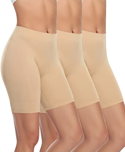 YARRCO Damen Unterhose Unter Rock Kurze Hose für Kleid Unterrock Hohe Taille Slipshort Radlerhose Boyshort Boxershorts Unterwäsche (Nude+Nude+Nude, L) von YARRCO