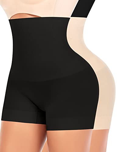 Shapewear für Frauen Bauchweg Shorts Nahtlose Kontrolle Höschen Slimming Boy Shorts Hohe Taille Shaping Unterwäsche, Schwarz + Beige, 42 von YARRCO