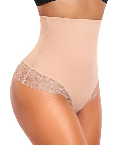 YARRCO Bauchweg Unterhose Damen Miederslips Spitze String Slips Tanga Shapewear Body Shaper Miederhose Formende Unterwäsche (Beige, 2XL) von YARRCO