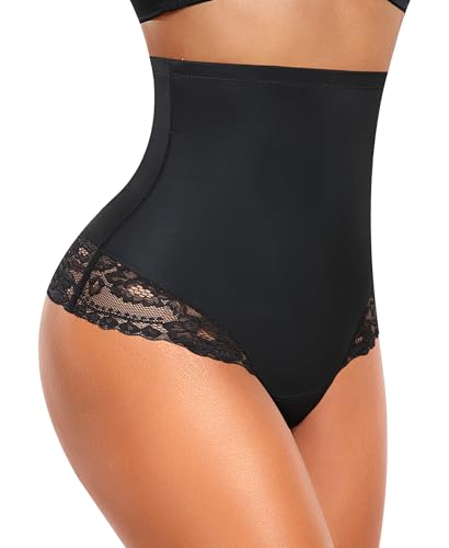 YARRCO Bauchweg Unterhose Damen Miederslips Spitze String Slips Tanga Shapewear Body Shaper Miederhose Formende Unterwäsche (Schwarz, 2XL) von YARRCO