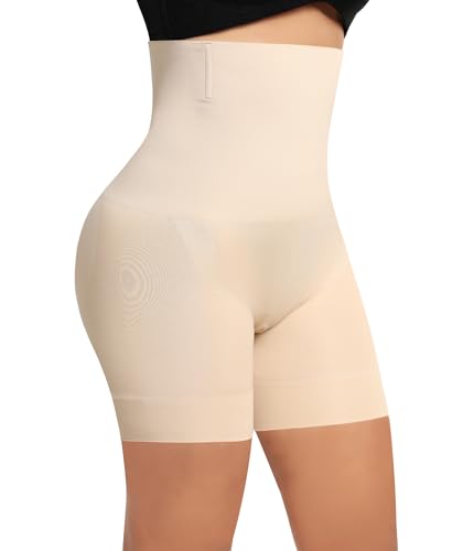 YARRCO Bauchweg Unterhose Damen Shapewear Miederhose Hohe Taille Miederpants Body Shaper Kurze Leggings (Beige, M) von YARRCO