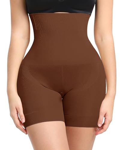 YARRCO Bauchweg Unterhose Damen Shapewear Miederhose Hohe Taille Miederpants Body Shaper Kurze Leggings (Dunkelbraun, M) von YARRCO