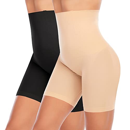 YARRCO Bauchweg Unterhose Damen Shapewear Miederhose Hohe Taille Figurformende Unterwäsche Leggings Miederpants (Schwarz+Beige, 2XL) von YARRCO