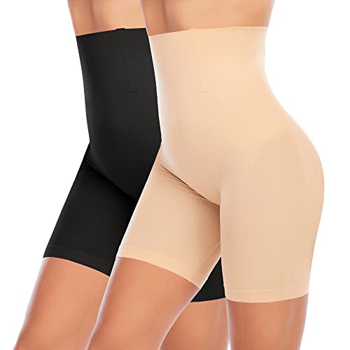 YARRCO Bauchweg Unterhose Damen Shapewear Miederhose Hohe Taille Figurformende Unterwäsche Leggings Miederpants (Schwarz+Beige, XL) von YARRCO