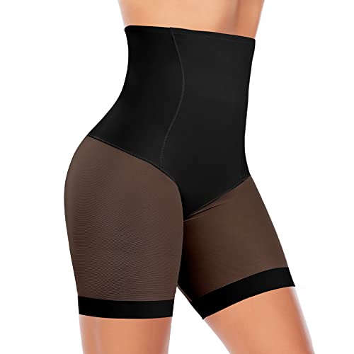 YARRCO Bauchweg Unterhose Damen Shapewear Miederhose Hohe Taille Body Shaper Unterwäsche Leggings Miederpants (Schwarz-Gitterbeine, 2XL) von YARRCO