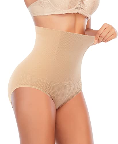 YARRCO Bauchweg Unterhose Damen Shapewear Miederhose Hohe Taille Miederslip Body Shaper Nahtlose Unterwäsche (Beige-Mesh, M) von YARRCO
