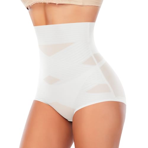 YARRCO Bauchweg Unterhose Damen Shapewear Miederhose Hohe Taille Miederslips Body Shaper Figurformende Unterwäsche (Weiß, 2XL) von YARRCO